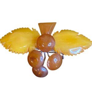 Possible Bakelite or Plastic Brooch Leaves Grapes Berries Gold Brown Pin Jewelry